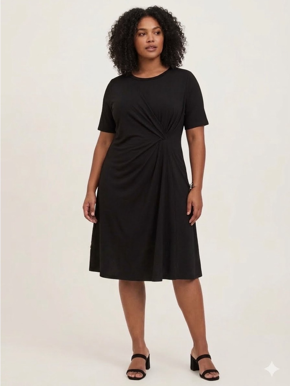 Soft Surroundings Dress Womens 1X Black Midi Pima Cotton Modal Stretch Twist